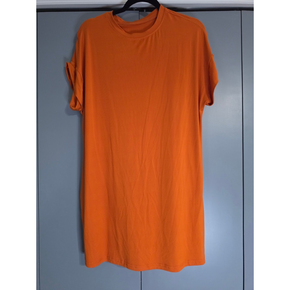 NWT SHEIN T-Shirt Dress Size M Orange Hidden Pockets Jersey Mini Casual